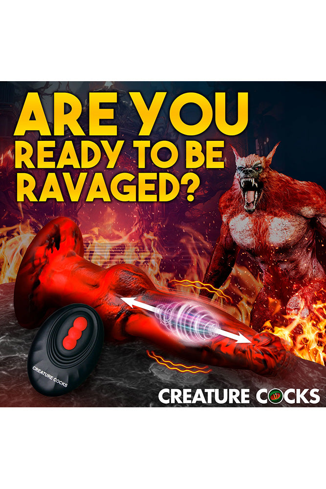 XR Brands - Creature Cocks - Hell Wolf Thrusting & Vibrating Silicone Dildo - Red - Stag Shop