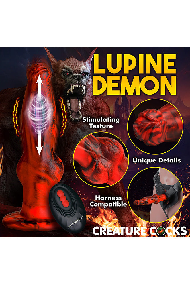 XR Brands - Creature Cocks - Hell Wolf Thrusting & Vibrating Silicone Dildo - Red - Stag Shop