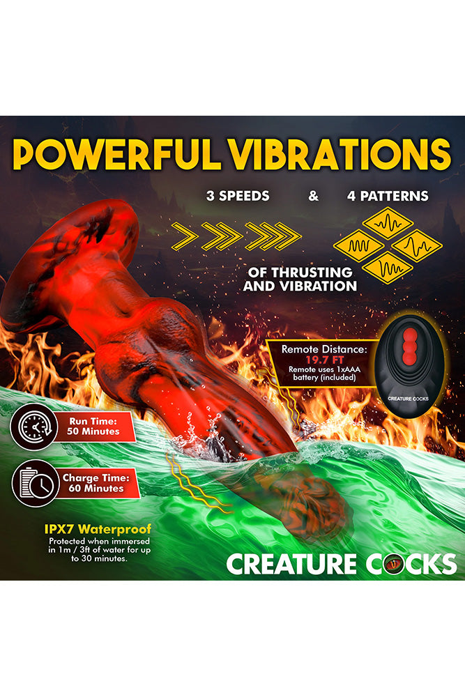 XR Brands - Creature Cocks - Hell Wolf Thrusting & Vibrating Silicone Dildo - Red - Stag Shop
