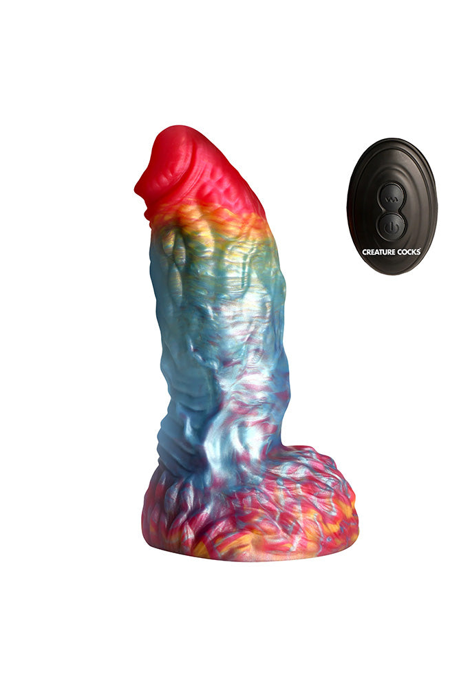 XR Brands - Creature Cocks - Rainbow Phoenix Vibrating Silicone Dildo - Multicolour - Stag Shop