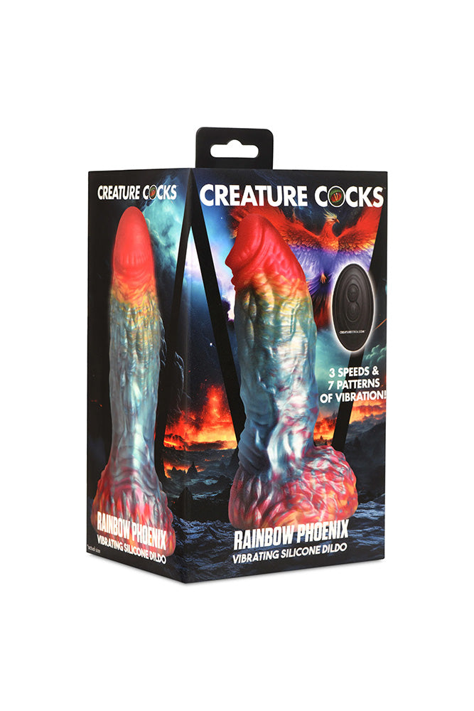 XR Brands - Creature Cocks - Rainbow Phoenix Vibrating Silicone Dildo - Multicolour - Stag Shop