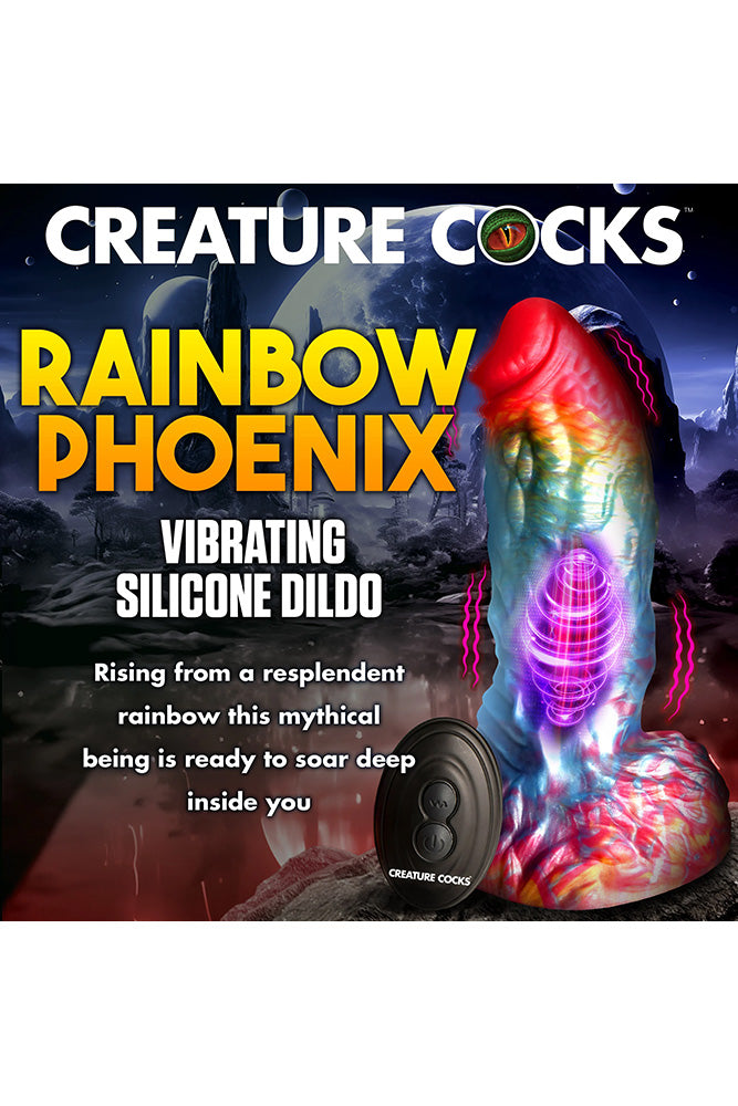 XR Brands - Creature Cocks - Rainbow Phoenix Vibrating Silicone Dildo - Multicolour - Stag Shop