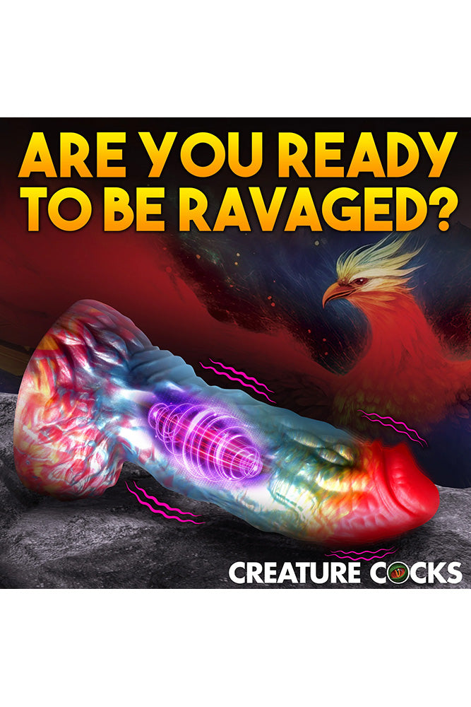 XR Brands - Creature Cocks - Rainbow Phoenix Vibrating Silicone Dildo - Multicolour - Stag Shop