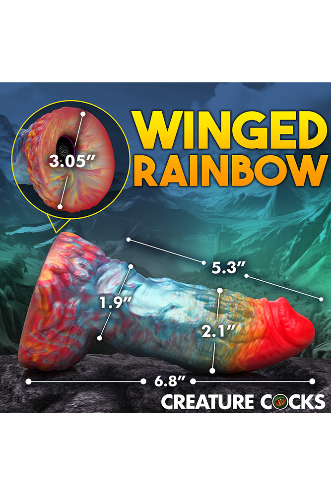 XR Brands - Creature Cocks - Rainbow Phoenix Vibrating Silicone Dildo - Multicolour - Stag Shop