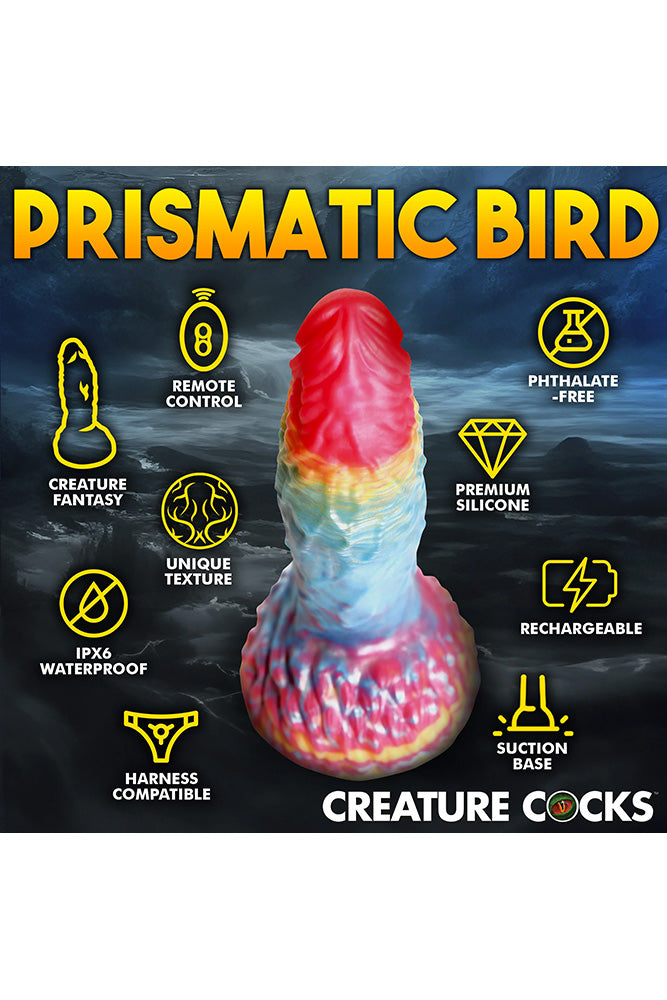 XR Brands - Creature Cocks - Rainbow Phoenix Vibrating Silicone Dildo - Multicolour - Stag Shop