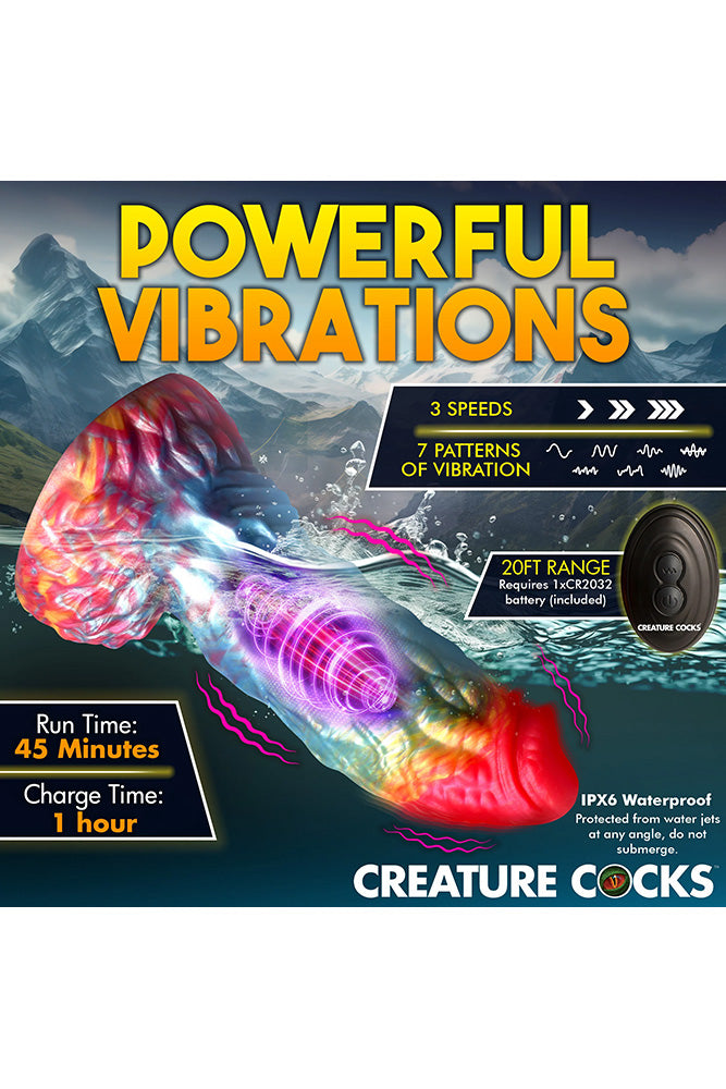 XR Brands - Creature Cocks - Rainbow Phoenix Vibrating Silicone Dildo - Multicolour - Stag Shop