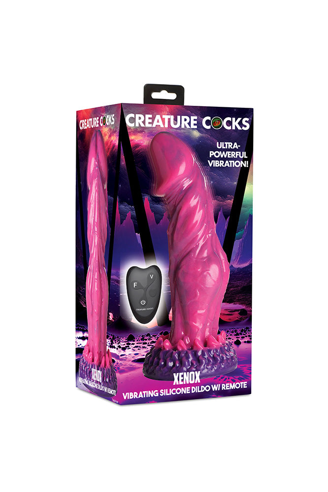 XR Brands - Creature Cocks - Xenox Remote Control Vibrating Silicone Dildo - Hot Pink - Stag Shop