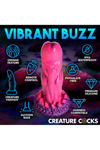 XR Brands - Creature Cocks - Xenox Remote Control Vibrating Silicone Dildo - Hot Pink - Stag Shop