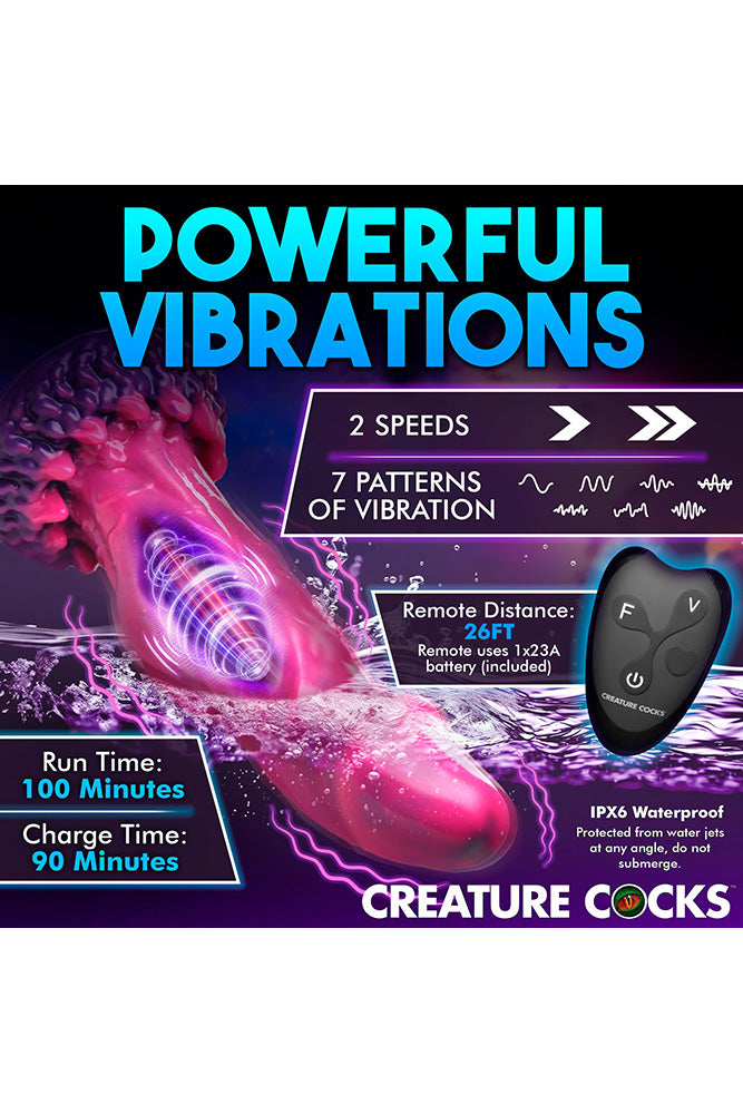 XR Brands - Creature Cocks - Xenox Remote Control Vibrating Silicone Dildo - Hot Pink - Stag Shop