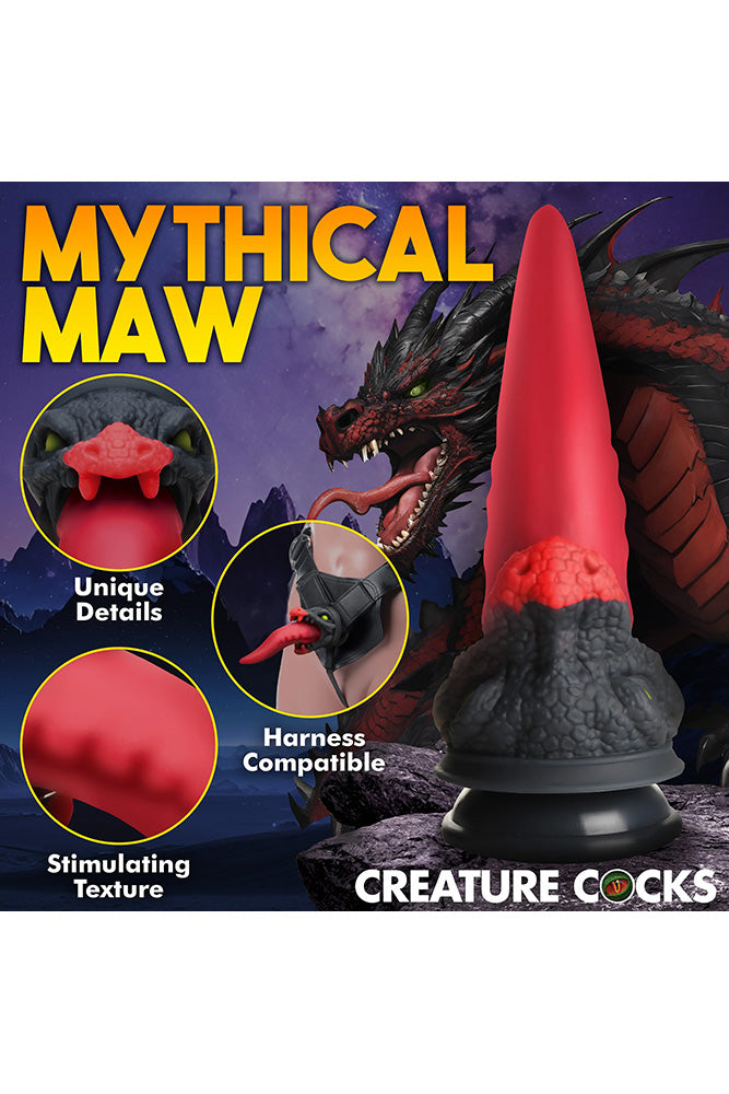 XR Brands - Creature Cocks - Dragon Roar Silicone Dildo - Red/Black