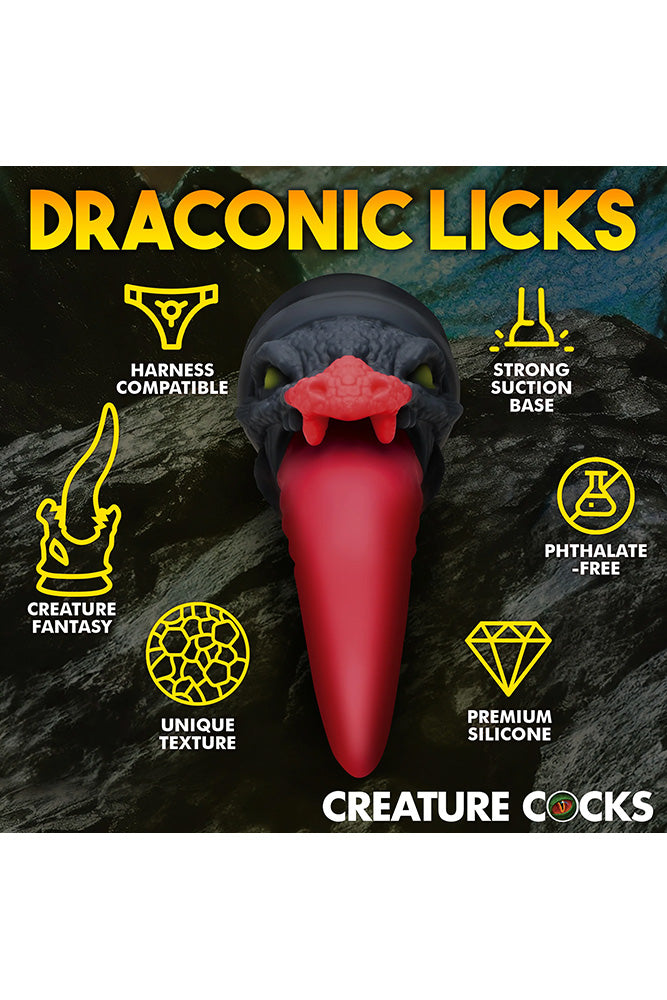 XR Brands - Creature Cocks - Dragon Roar Silicone Dildo - Red/Black