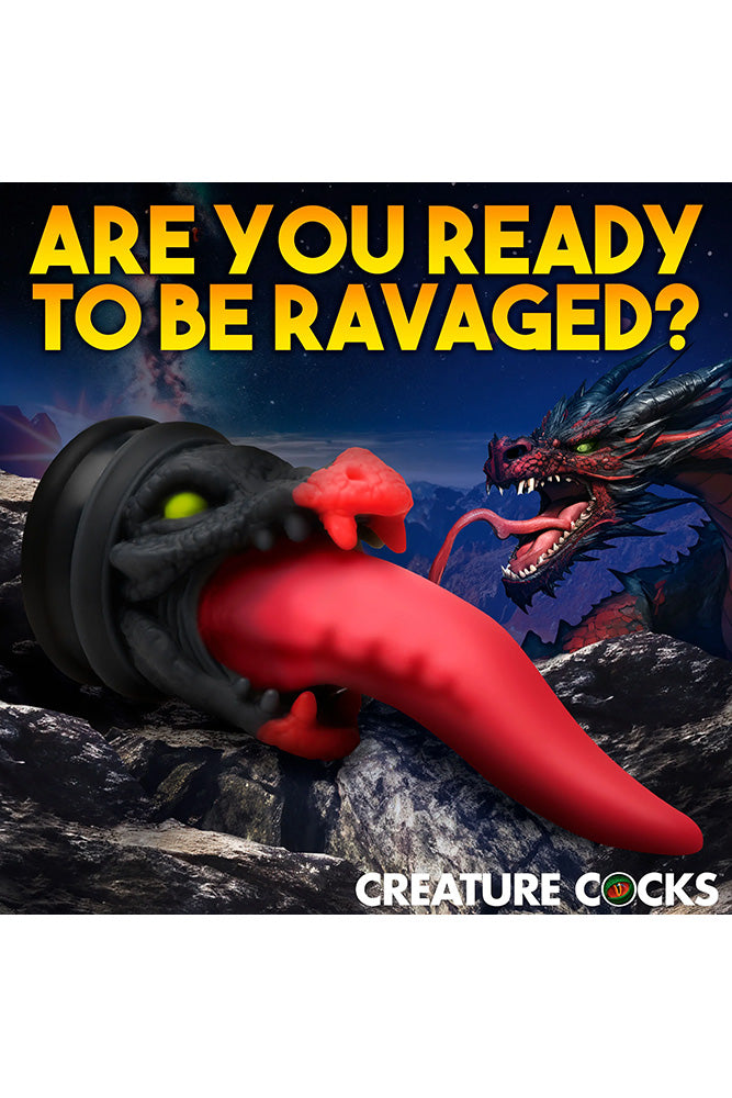 XR Brands - Creature Cocks - Dragon Roar Silicone Dildo - Red/Black - Stag Shop