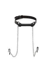 XR Brands - Strict - Silicone Bit Gag with Nipple Clamps - Black - Stag Shop
