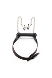XR Brands - Strict - Silicone Bit Gag with Nipple Clamps - Black - Stag Shop