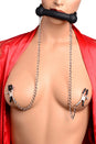XR Brands - Strict - Silicone Bit Gag with Nipple Clamps - Black - Stag Shop