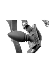 XR Brands - Strict - Cock Ring Harness with Silicone Anal Plug - Black - Stag Shop
