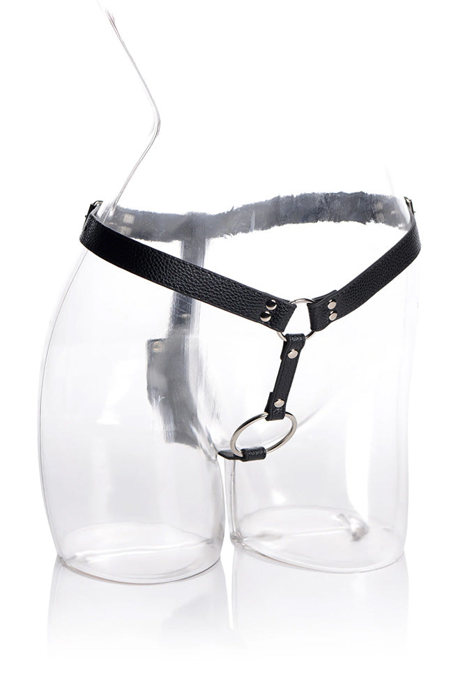 XR Brands - Strict - Cock Ring Harness with Silicone Anal Plug - Black - Stag Shop