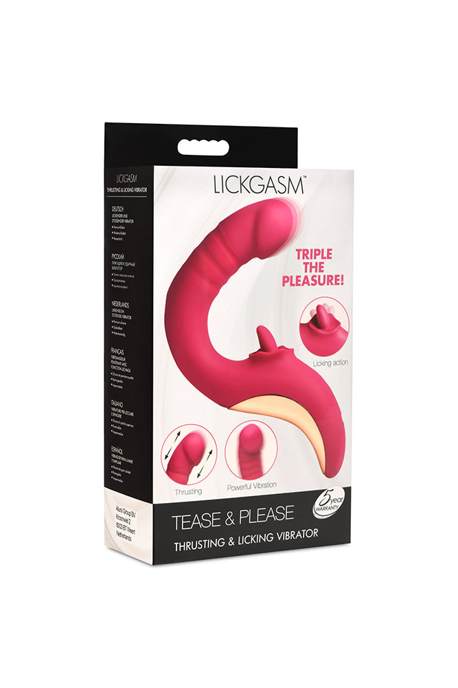 XR Brands - Lickgasm - Tease & Please Thrusting & Licking Dual Vibrator - Pink - Stag Shop