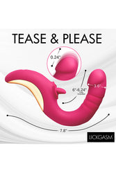 XR Brands - Lickgasm - Tease & Please Thrusting & Licking Dual Vibrator - Pink - Stag Shop