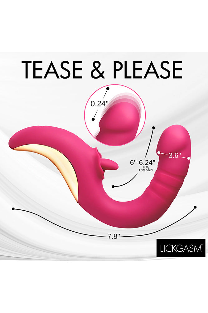 XR Brands - Lickgasm - Tease & Please Thrusting & Licking Dual Vibrator - Pink - Stag Shop