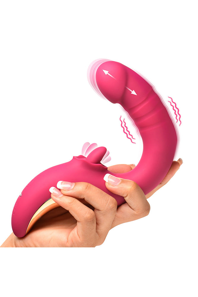 XR Brands - Lickgasm - Tease & Please Thrusting & Licking Dual Vibrator - Pink - Stag Shop
