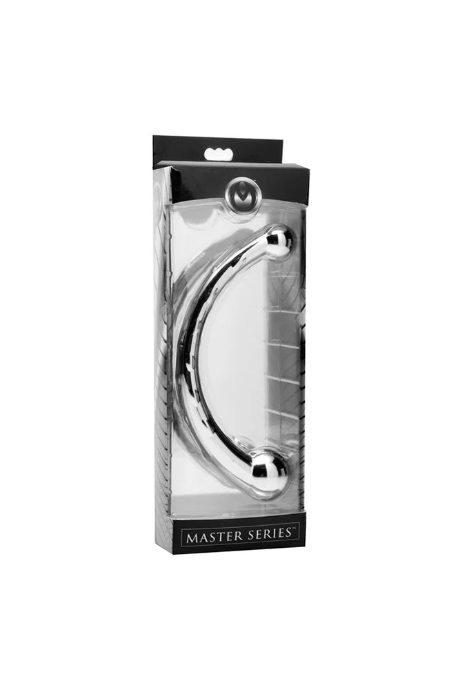 XR Brands - Master Series - The Curvy Steel Dual Ended Dildo - Silver - Stag Shop