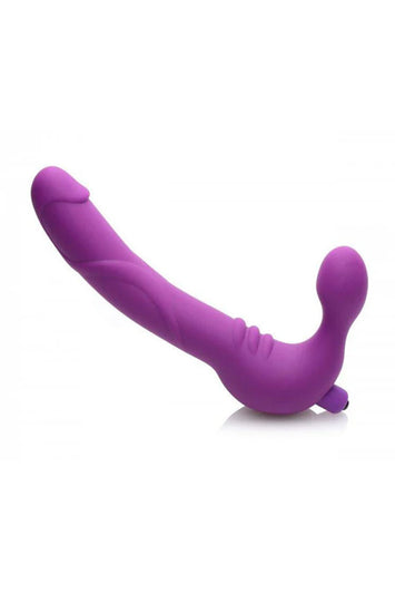XR Brands - Strap U - Royal Revolver Vibrating Strapless Silicone Strap On Dildo - Purple - Stag Shop