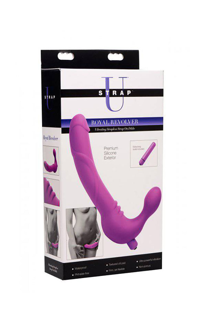 XR Brands - Strap U - Royal Revolver Vibrating Strapless Silicone Strap On Dildo - Purple - Stag Shop