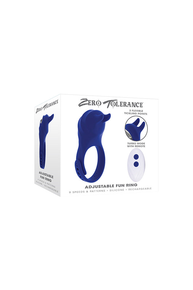Zero Tolerance - Adjustable Fun Ring Vibrating Cock Ring With Remote Control - Blue - Stag Shop