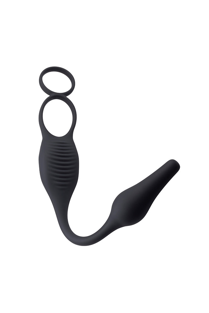 Zero Tolerance - Plug & Tug Cockring with Vibrating Butt Plug - Black - Stag Shop