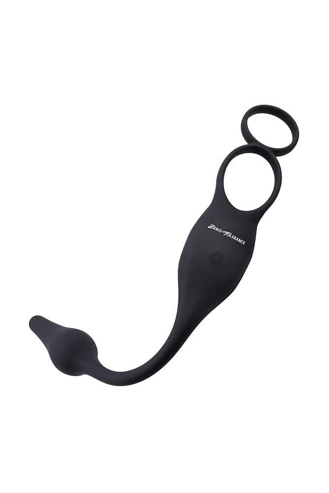 Zero Tolerance - Plug & Tug Cockring with Vibrating Butt Plug - Black - Stag Shop