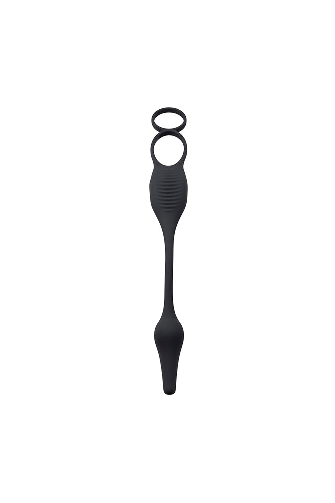 Zero Tolerance - Plug & Tug Cockring with Vibrating Butt Plug - Black - Stag Shop