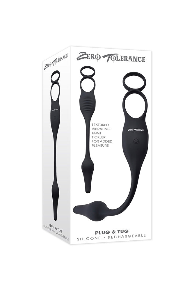 Zero Tolerance - Plug & Tug Cockring with Vibrating Butt Plug - Black - Stag Shop