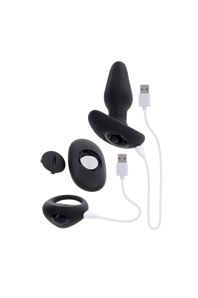 Gender X - Teamwork Remote Controlled Butt Plug & Penis Ring Set - Black - Stag Shop
