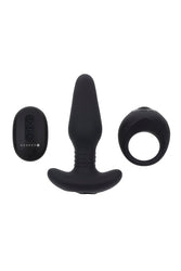 Gender X - Teamwork Remote Controlled Butt Plug & Penis Ring Set - Black - Stag Shop