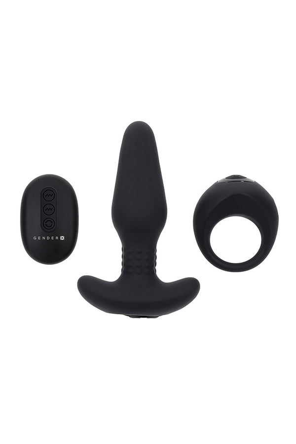 Gender X - Teamwork Remote Controlled Butt Plug & Penis Ring Set - Black - Stag Shop