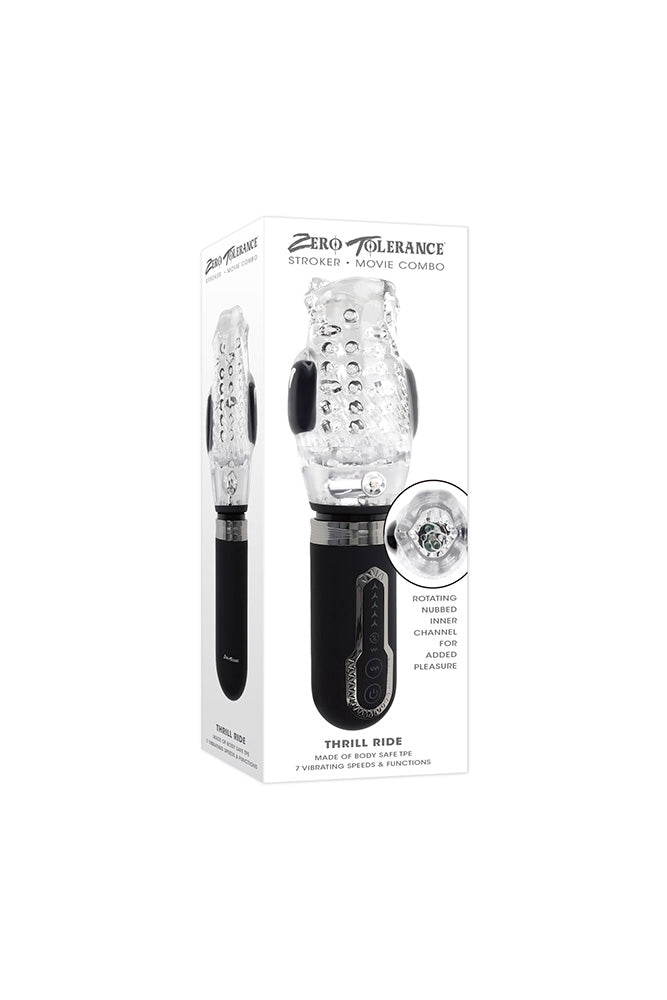 Zero Tolerance - Thrill Ride Vibrating, Thrusting & Spinning Stroker - Black/Clear - Stag Shop