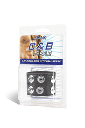 Electric Eel - Blue Line - 1.5 inch Cock Ring With Ball Strap - Black - Stag Shop