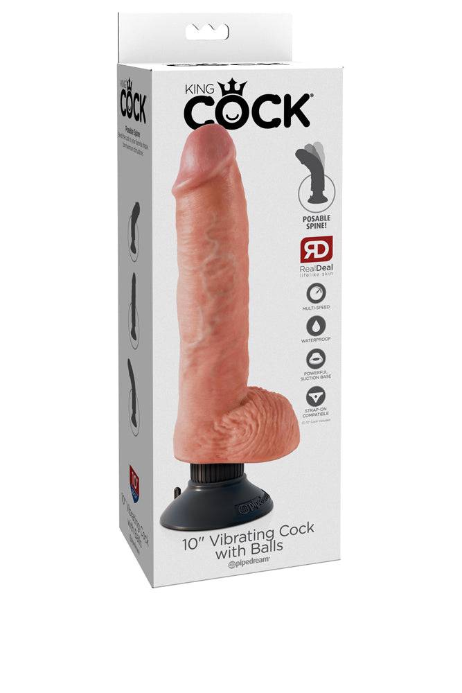 Pipedream - King Cock - Vibrating Realistic Cock with Balls - 10 inch - Beige - Stag Shop