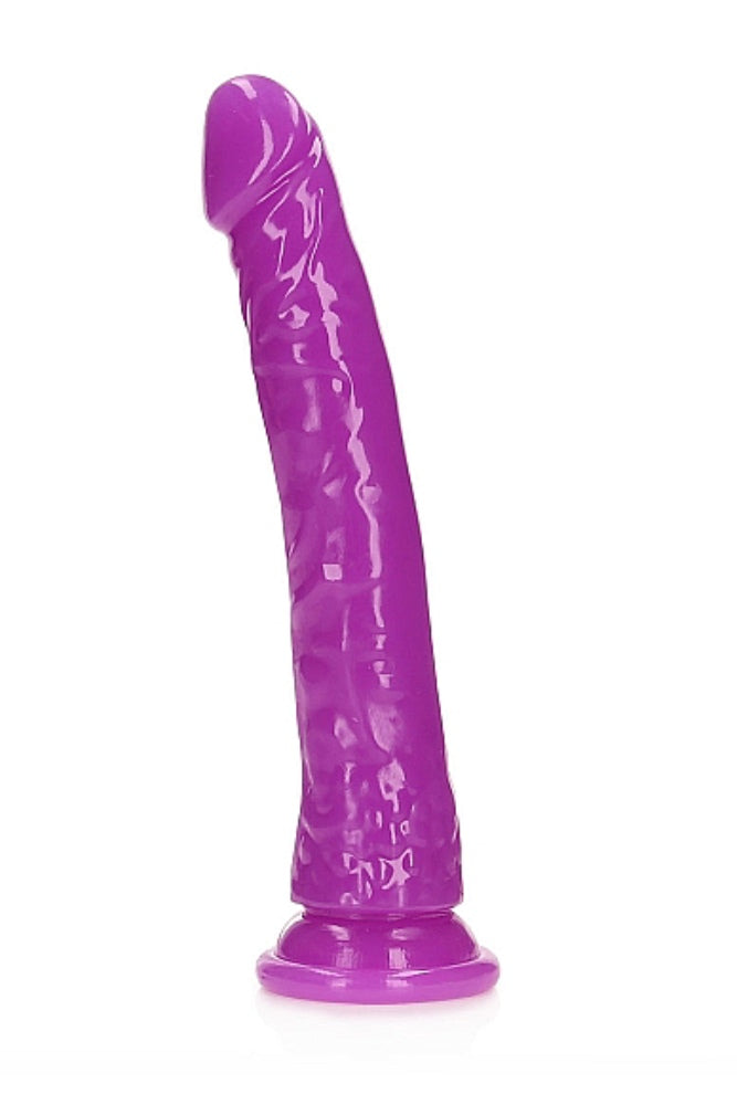 Shots Toys - Real Rock - 10" Glow in the Dark Slim Dildo - Purple - Stag Shop