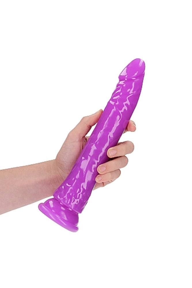 Shots Toys - Real Rock - 10" Glow in the Dark Slim Dildo - Purple - Stag Shop