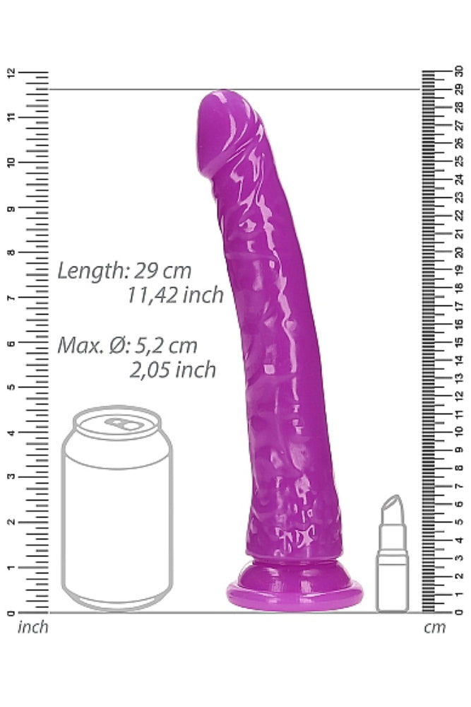 Shots Toys - Real Rock - 10" Glow in the Dark Slim Dildo - Purple - Stag Shop