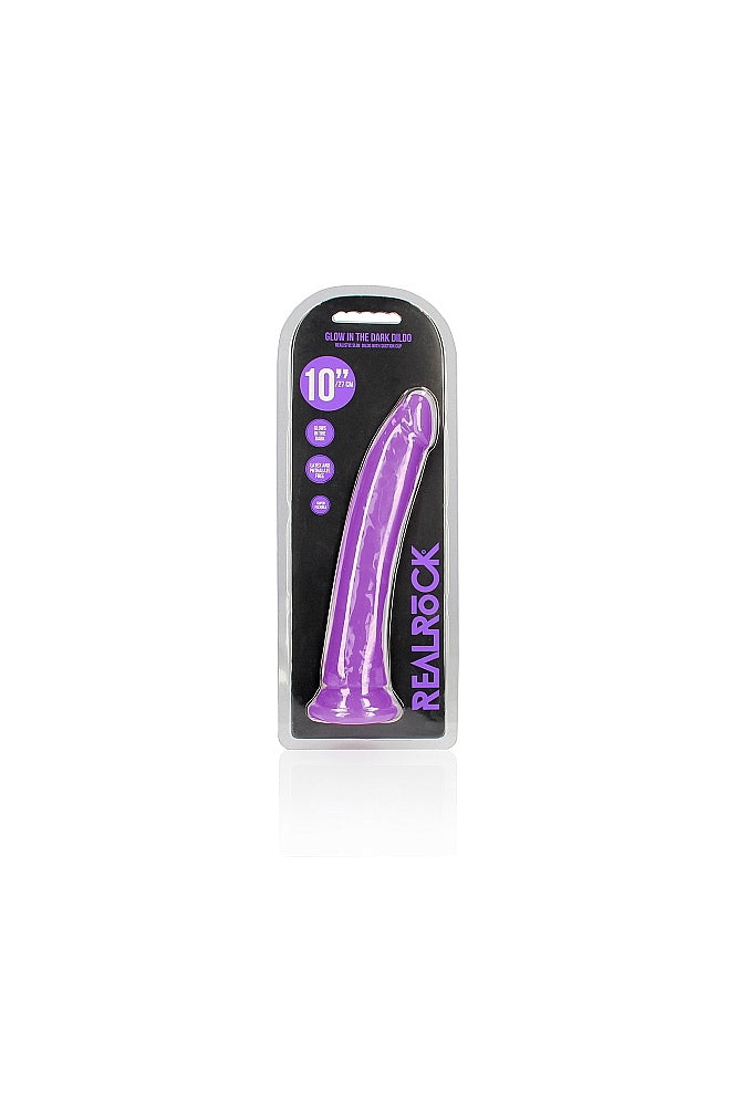 Shots Toys - Real Rock - 10" Glow in the Dark Slim Dildo - Purple - Stag Shop