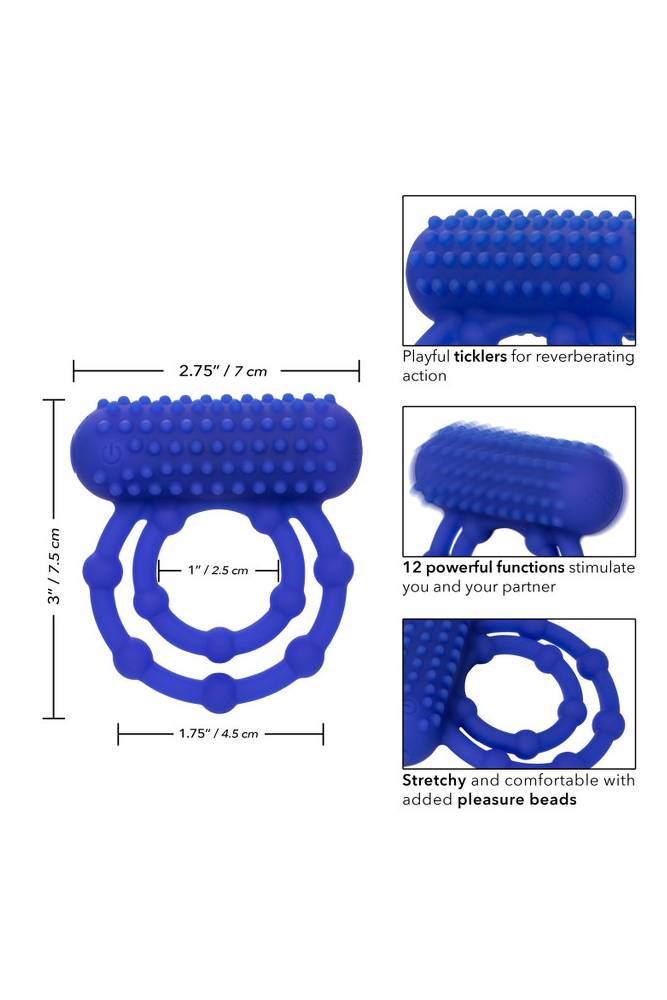 Cal Exotics - Couples Enhancer - Rechargeable 10 Bead Maximus Ring - Blue - Stag Shop