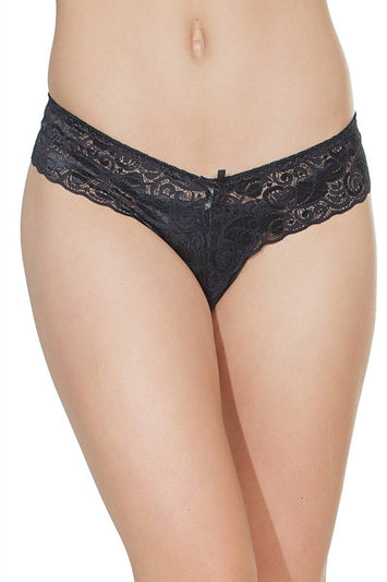 Coquette - 116 - Low Rise Lace Pearl Panty - Black - Stag Shop