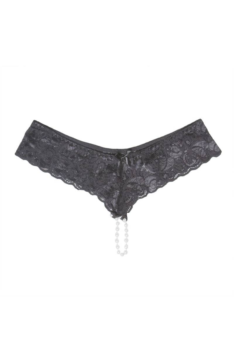 Coquette - 116 - Low Rise Lace Pearl Panty - Black - Stag Shop