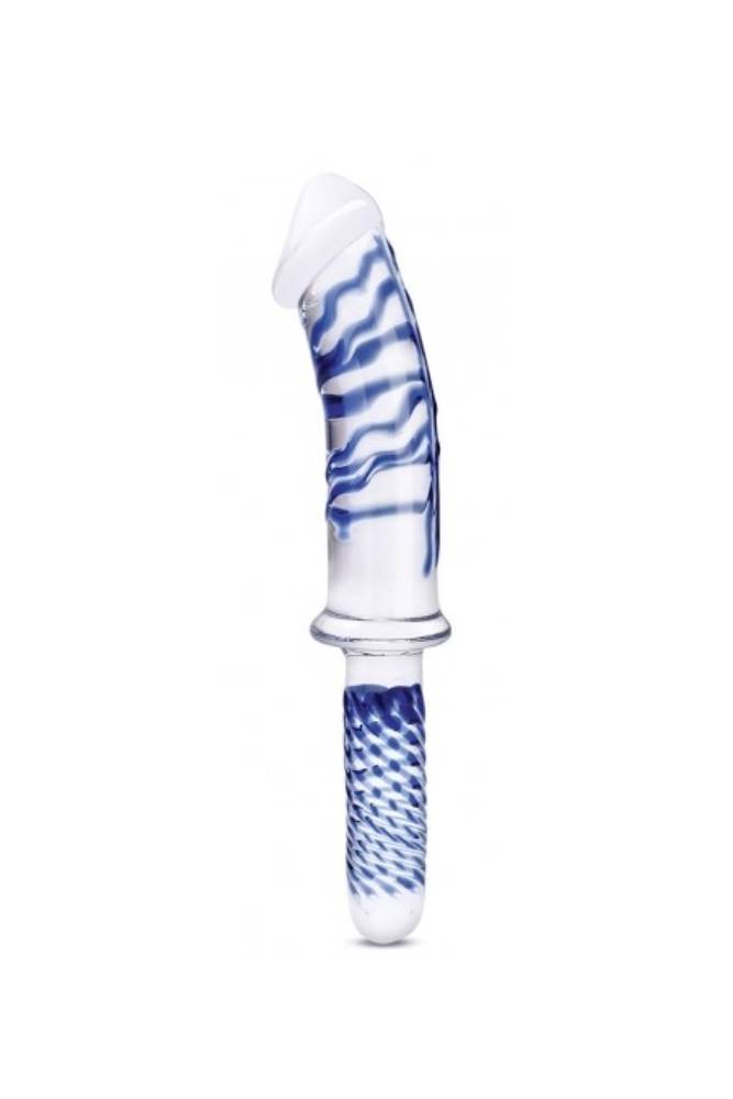 Gläs - 11" Realistic Double Ended Glass Dildo With Handle - Clear/Blue - Stag Shop