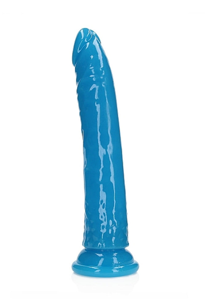 Shots Toys - Real Rock - 11" Glow in the Dark Slim Dildo - Blue - Stag Shop