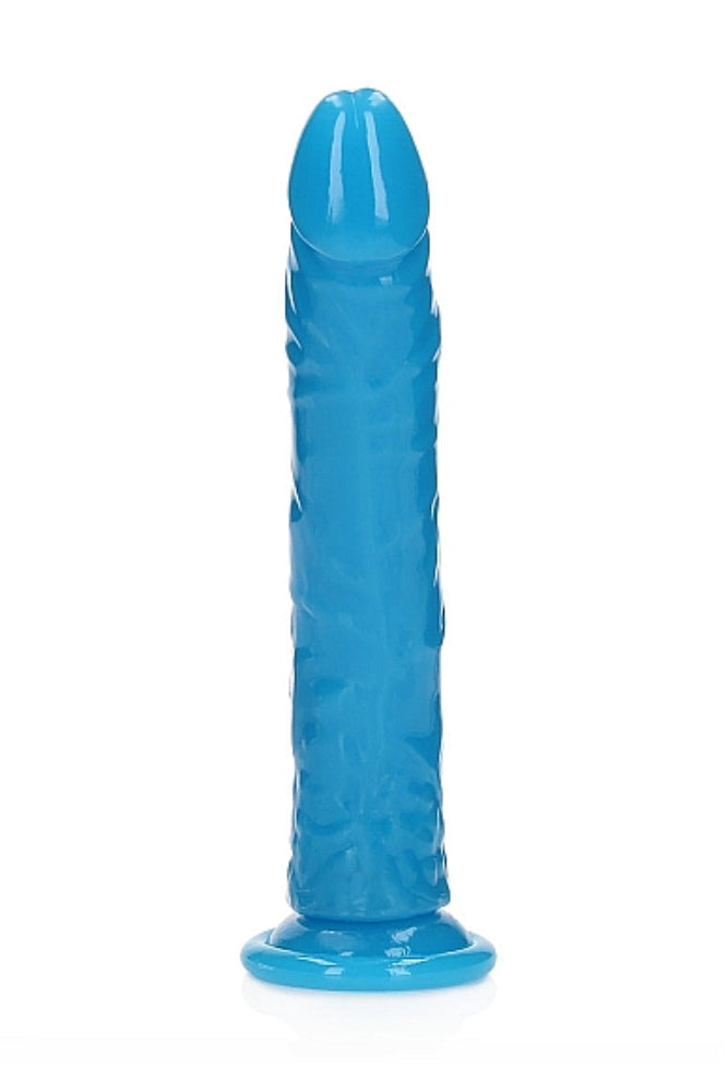 Shots Toys - Real Rock - 11" Glow in the Dark Slim Dildo - Blue - Stag Shop