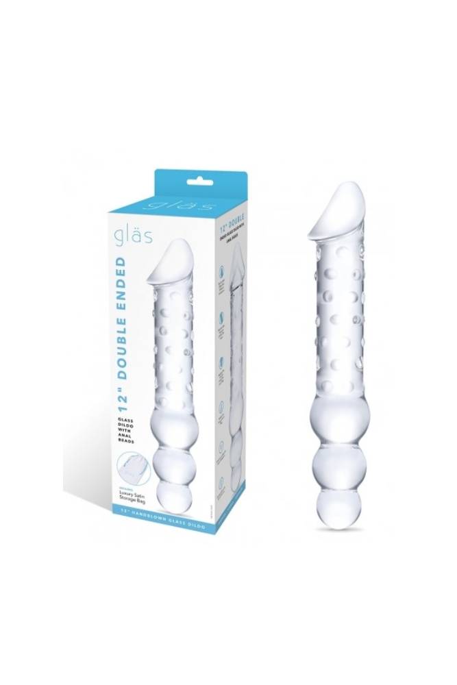 Gläs - 12" Double Ended Glass Dildo With Anal Beads - Clear - Stag Shop